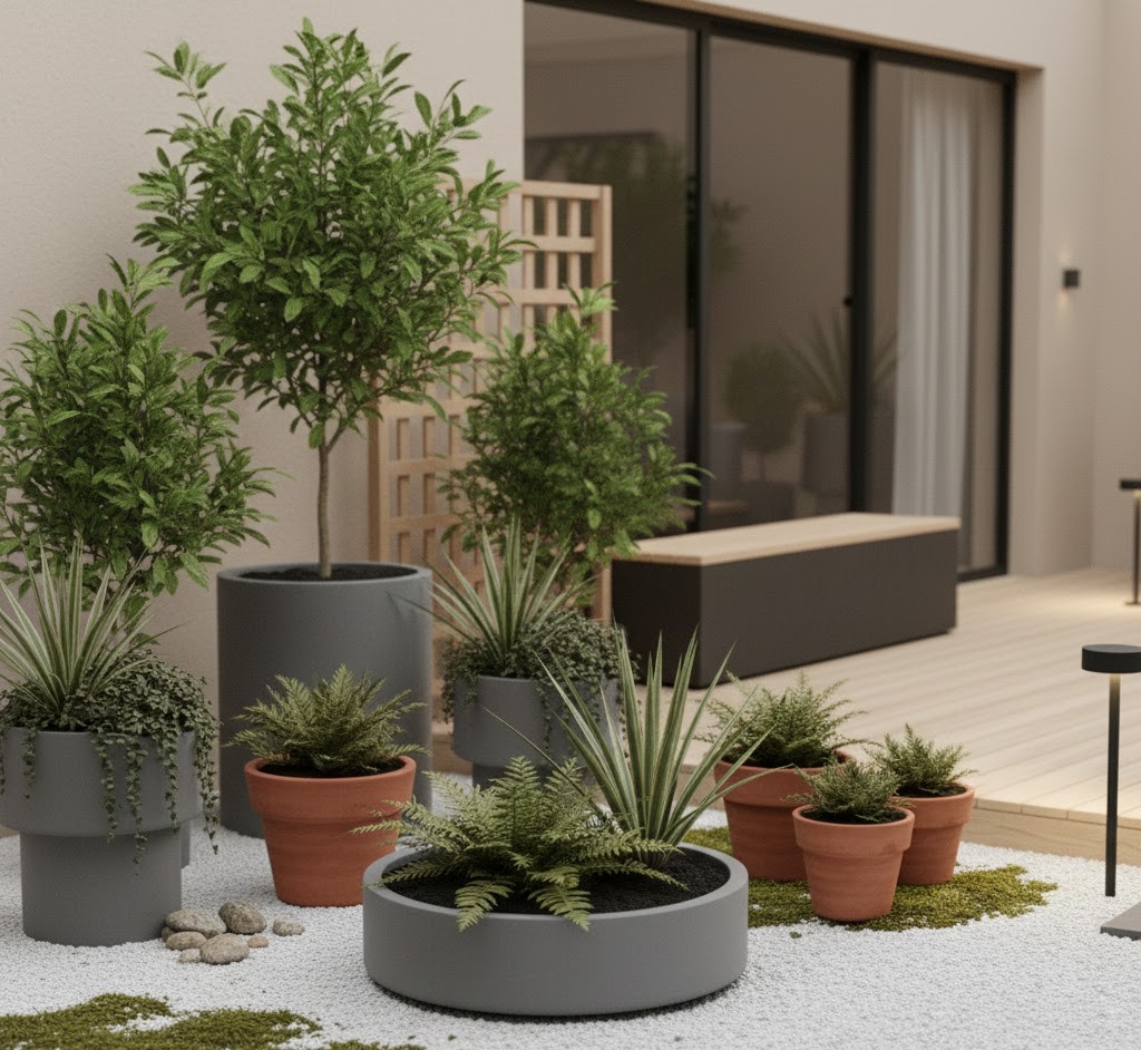 Moderna trädgårdskrukor